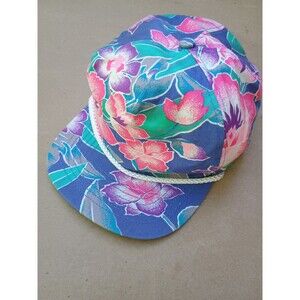 Vintage San Sun Floral Hawaiian Tropical Rope Brim Snapback Hat Cap